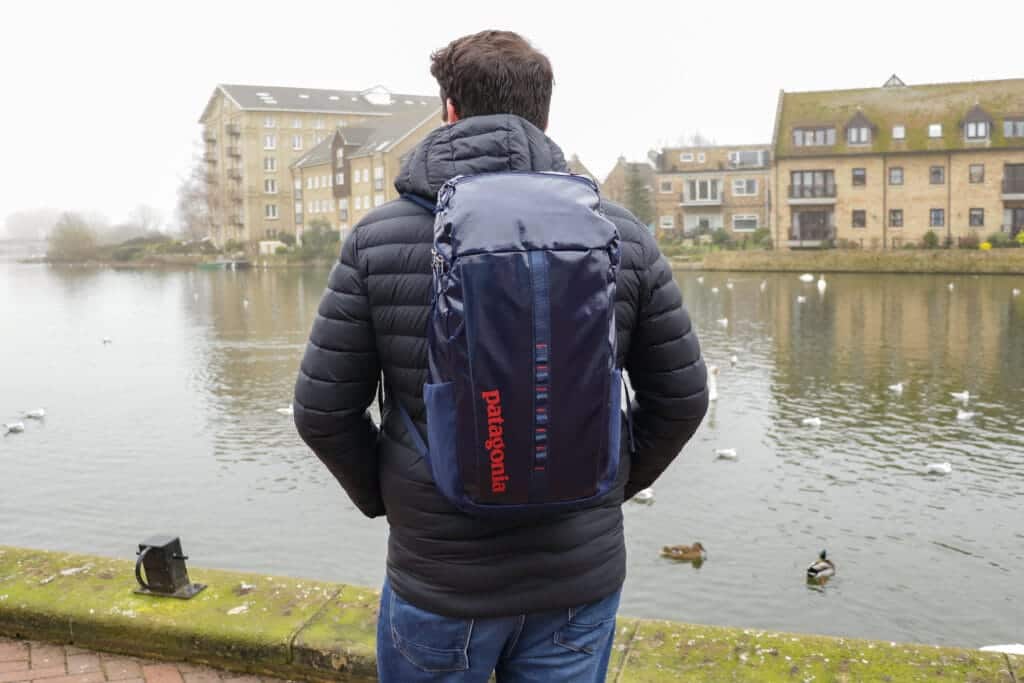 a man with the blue Patagonia Black Hole Backpack 