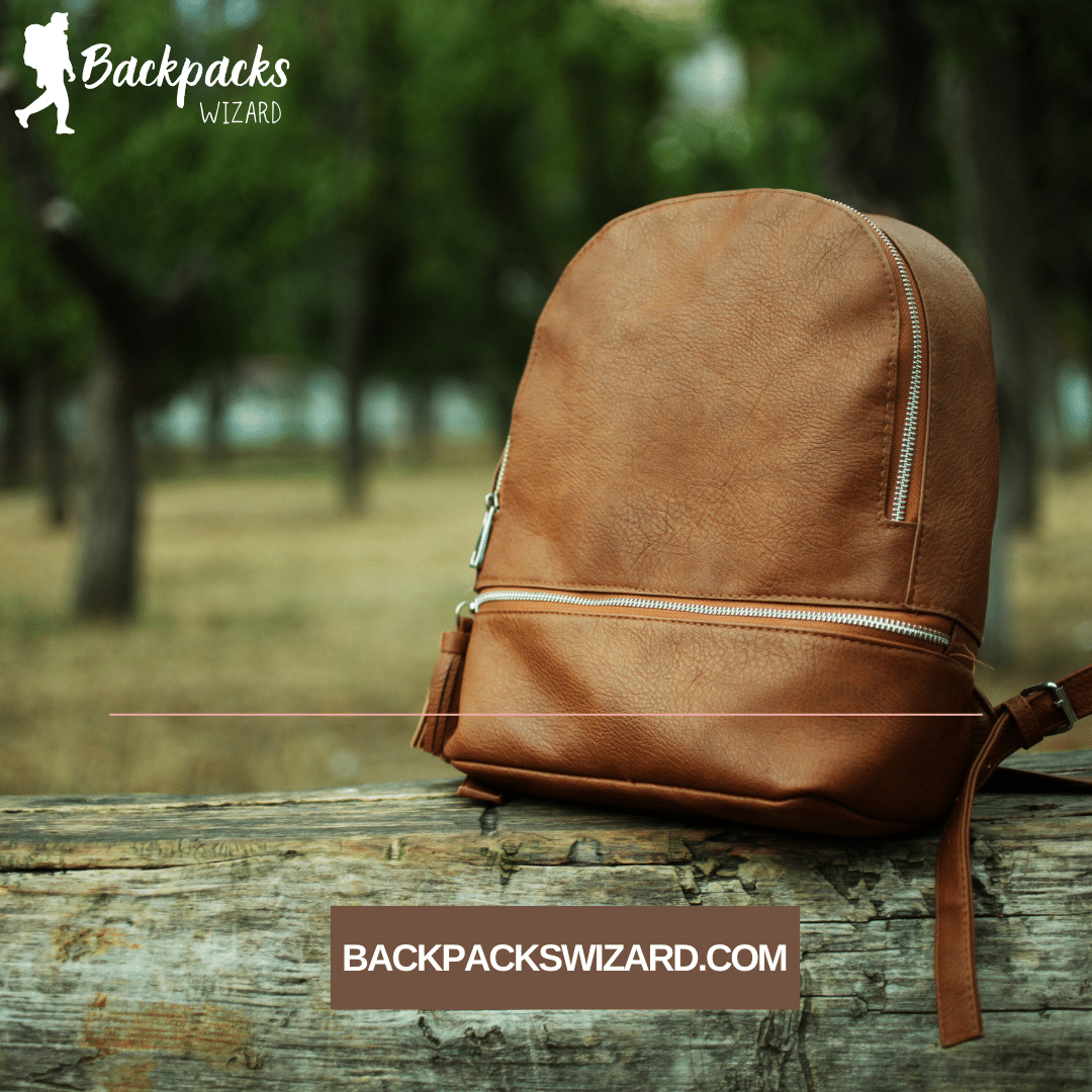 a brown diy backpack on a wooden lodge