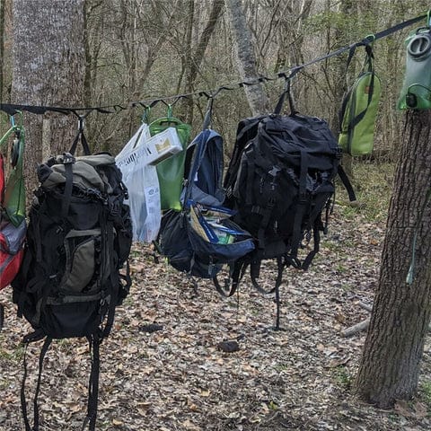 backpacks hanging for drying 