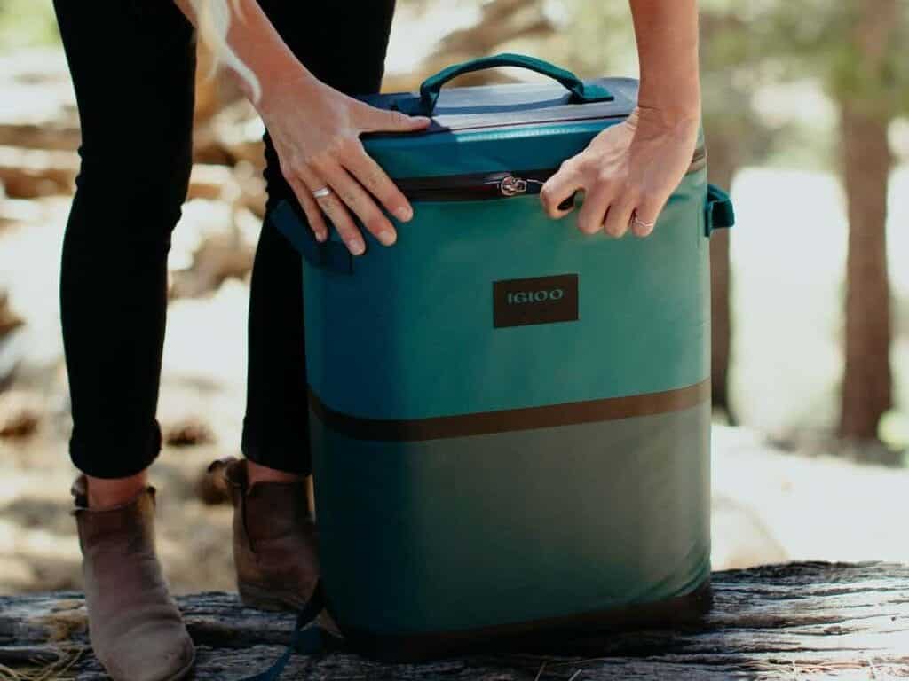 a man holding Igloo Reactor Can Backpack with his hands