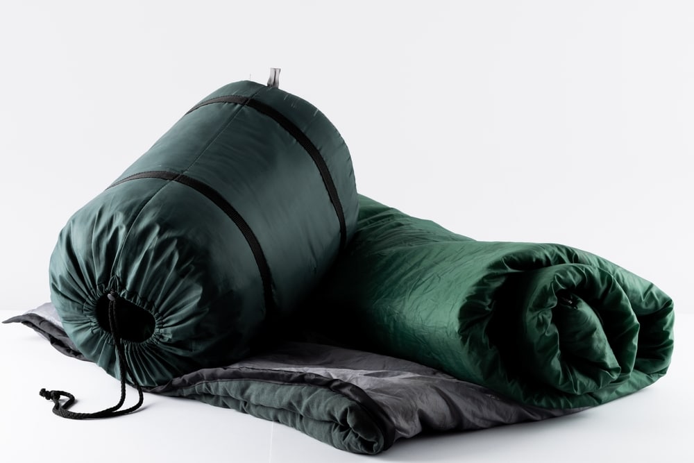 Close Up Of Sleeping Bag On White Background