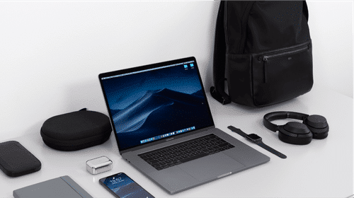 laptop with accessories and a backpack