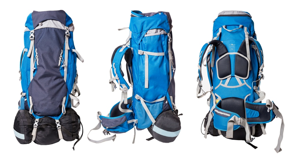 Different Views Of Blue Backpack For Hiking Isolated On White