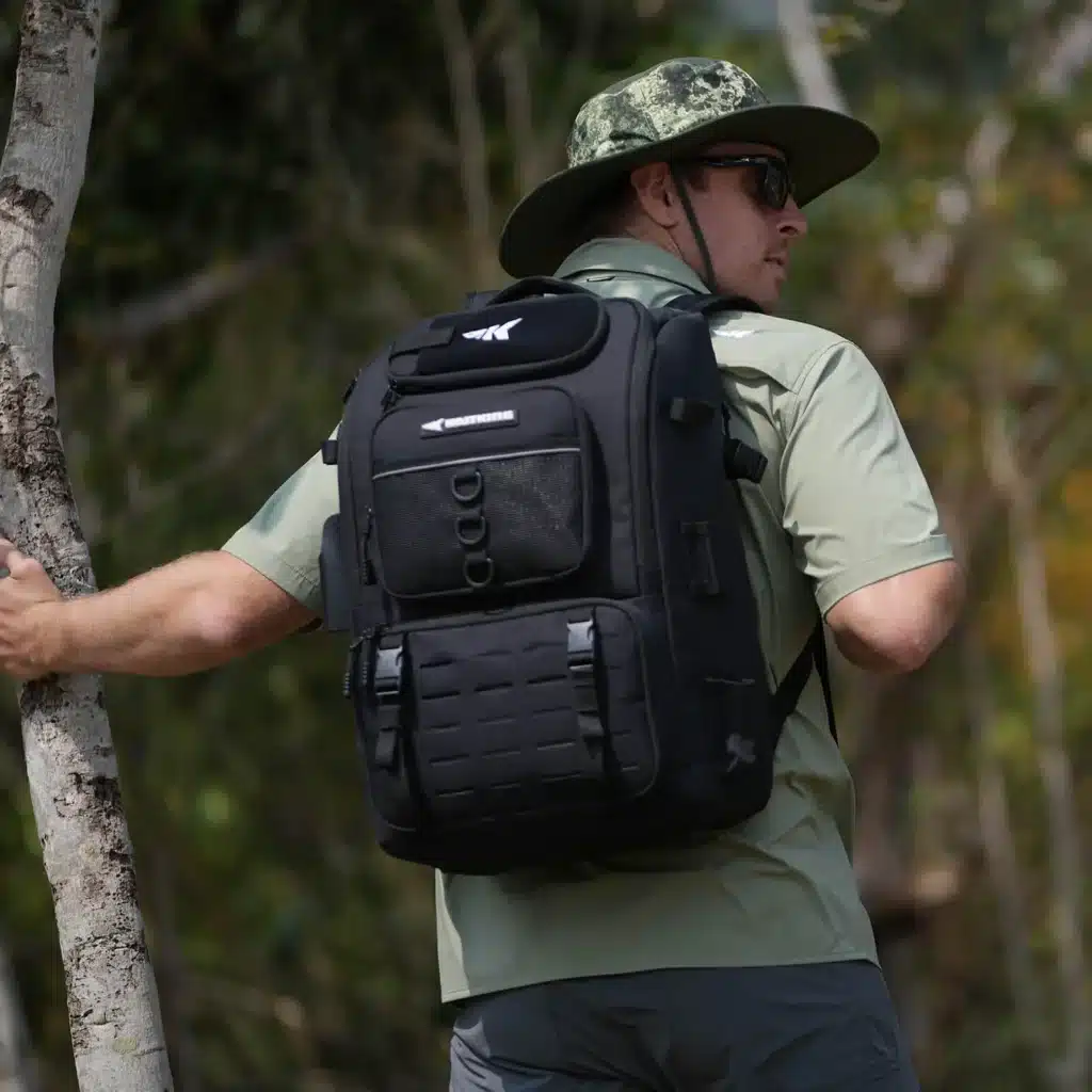 a tourist wearing KastKing Fishing Tackle Backpack