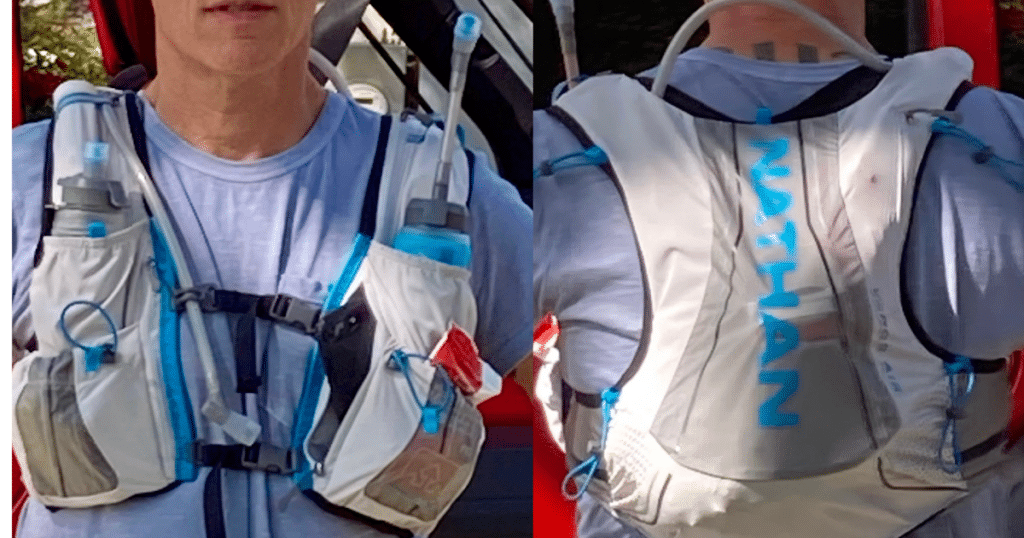 front and rear view of man wearing Nathan Hydration Vest