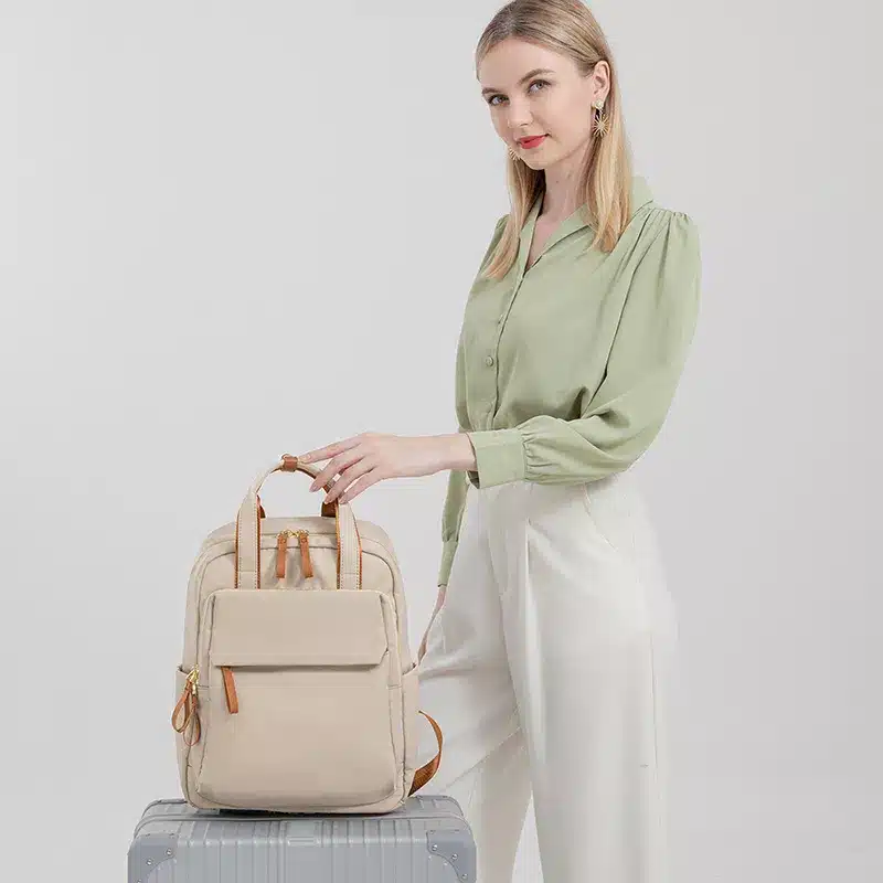 a smart woman posing with luke case backpack a smart woman posing with luke case backpack