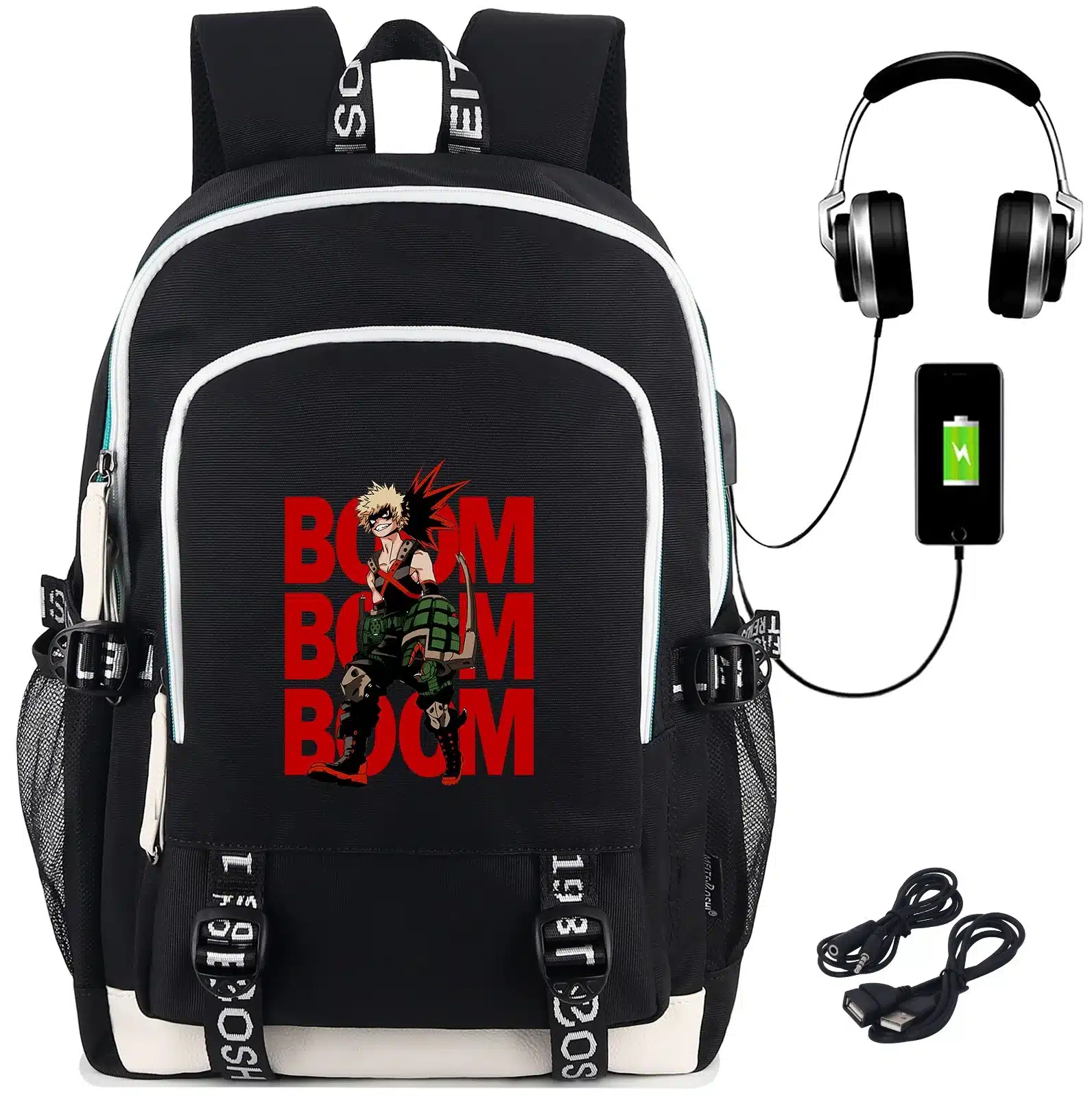 black colored Roffatide My Hero Academia Canvas Backpack on a white background