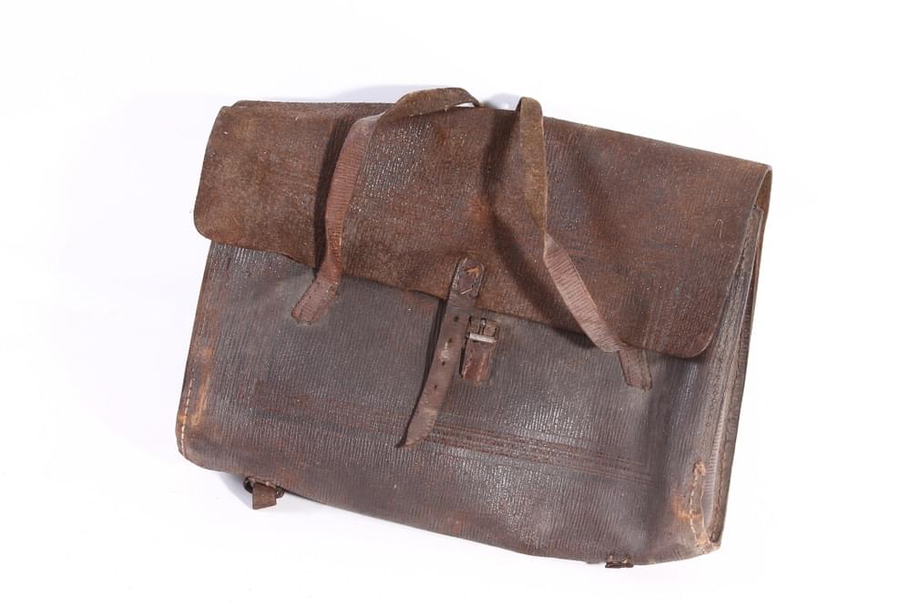 Old Vintage School Bag Leather On White Background Old Vintage School Bag Leather